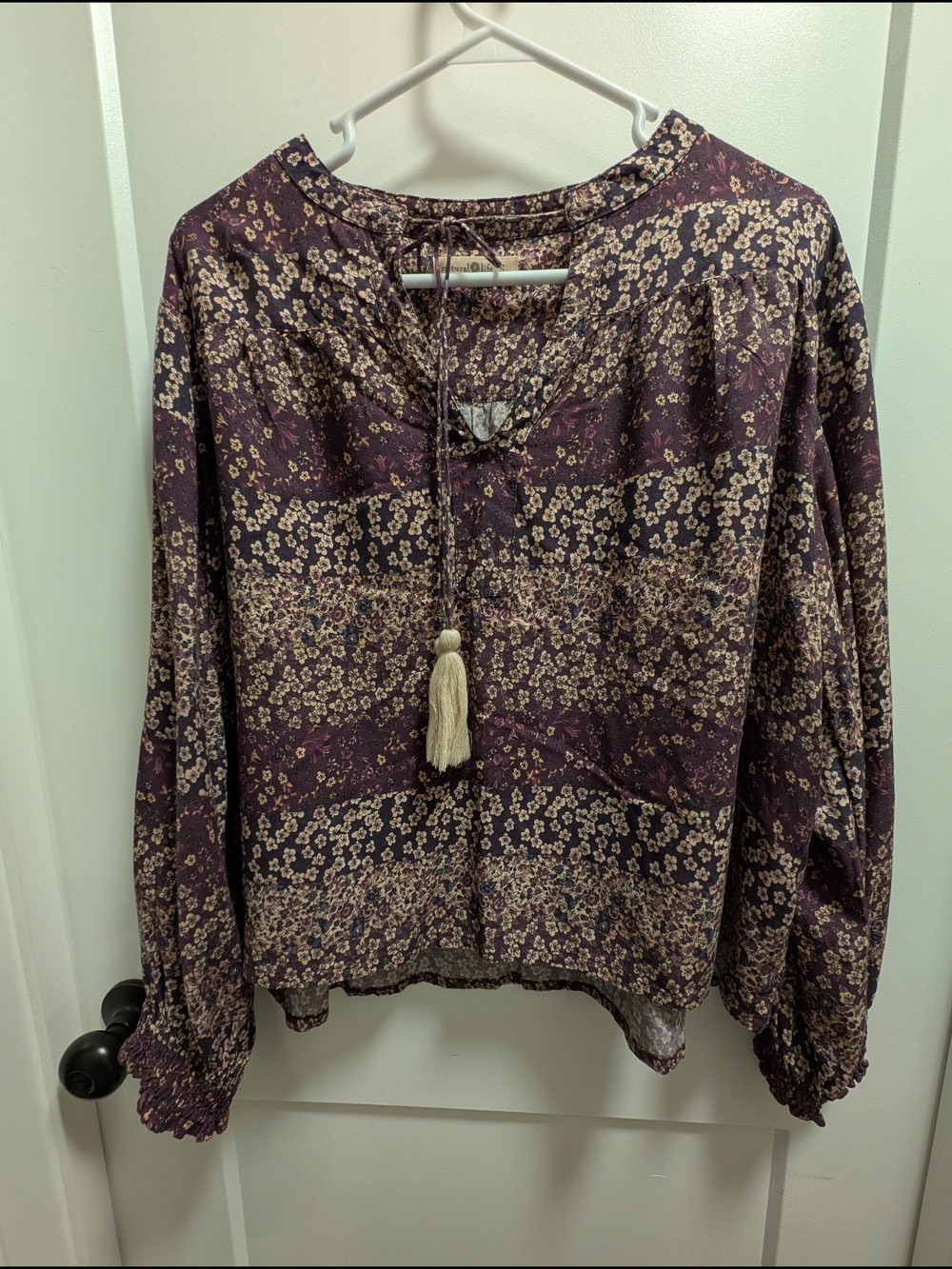 NATURAL LIFE Purple Floral Tassel Peasant Blouse